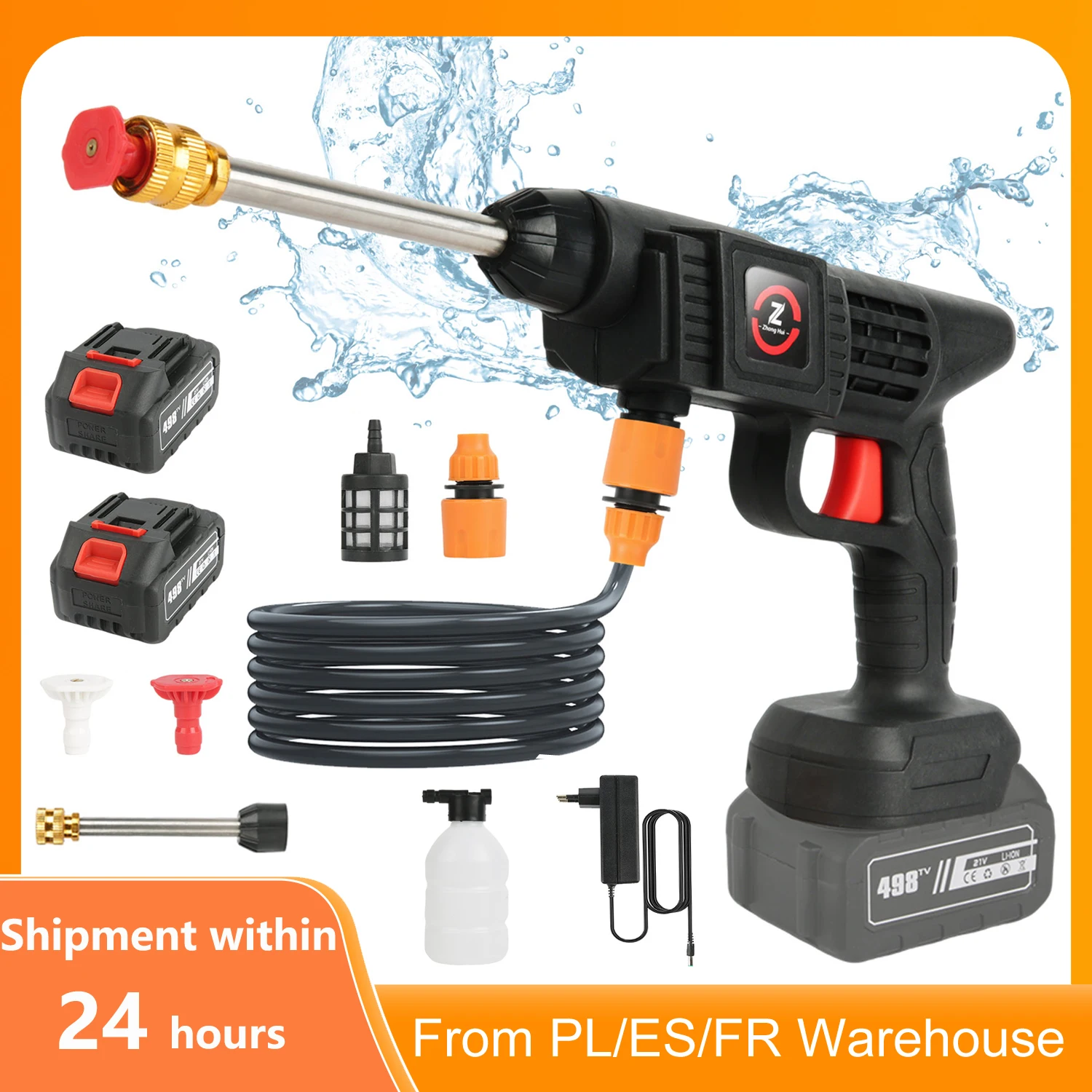 Hochdruck-Wasserpistole mit Multifunktionsdüse, Leistungsstarker Motor, Selbstansaugend, 200W, für Autowäsche, Bewässerung, Tierpflege