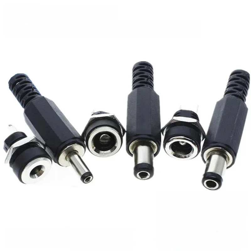 10 pièces (5 paires) 3A 12V 5.5x2.1mm fiches mâles en plastique DC022 prise de courant cc femelle Jack vis écrou connecteur de montage sur panneau 5.5*2.5MM