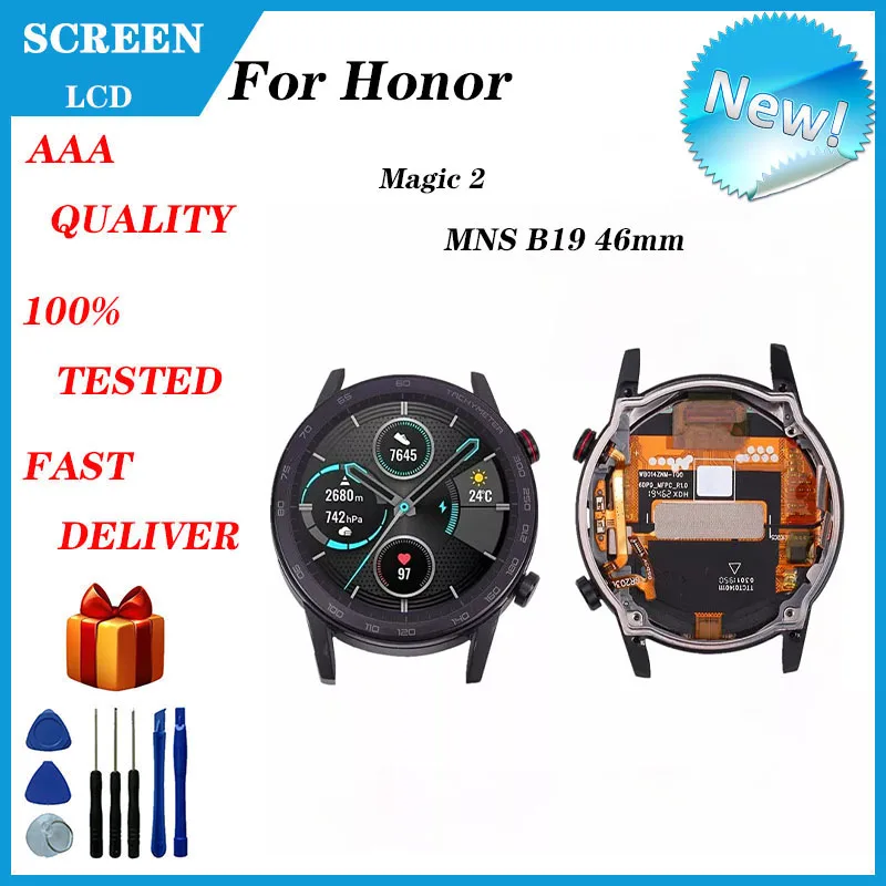 For Honor Watch Magic 2 46mm MNS-B19 MNS-B39 Smart Watch LCD Screen Assembly External Screen Repair + Touch