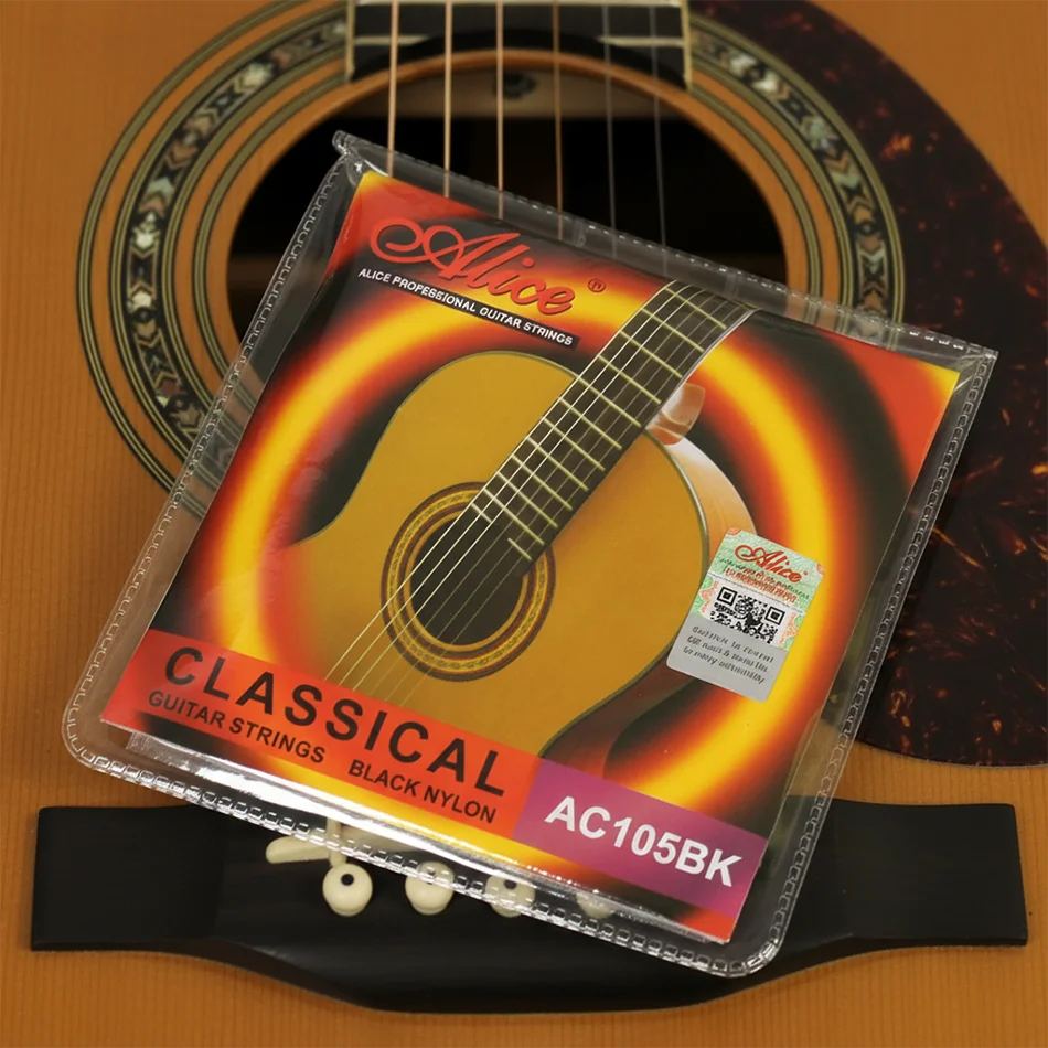 Alice Klassische Gitarrensaiten AC105BK AC107BK Harte Spannung Schwarzes Nylon Kupferlegierung Umwicklung 1-6 Saiten für Klassische Gitarre