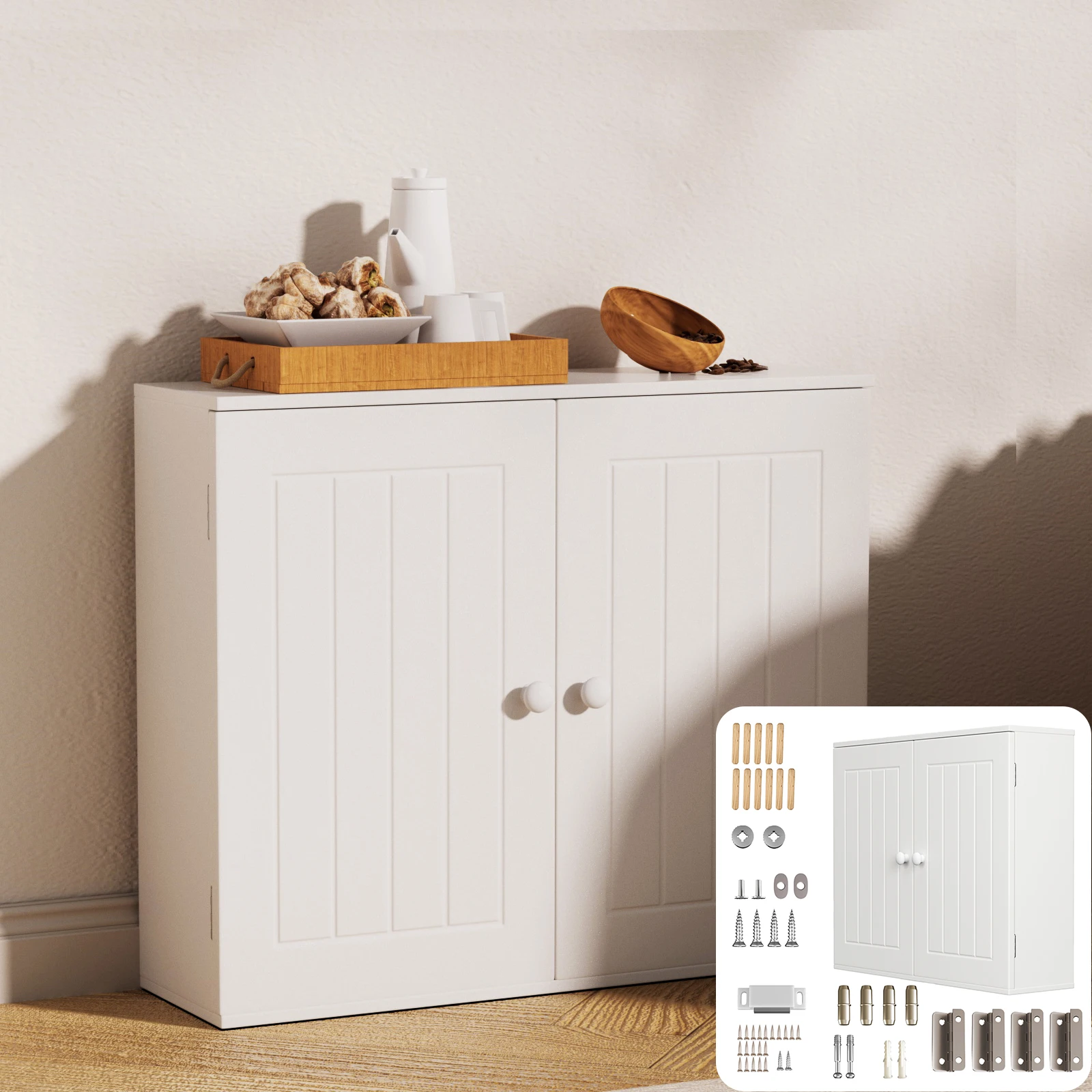Mobiletto da Bagno Bianco a 3 Ripiani con Altezza Regolabile, Unità di Stoccaggio Alta in MDF Impermeabile per Soggiorno, Camera da Letto, Cucina, Cor
