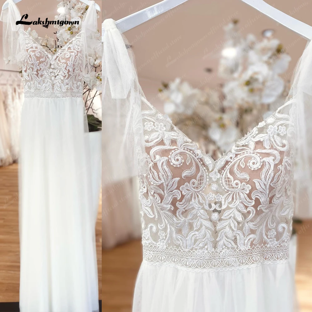 

Lakshmigown Tulle Boho Wedding Dress Spaghetti Straps 2023 bow Robe De Mariage Civil Bridal A Line Beach Summer Wedding Dresses