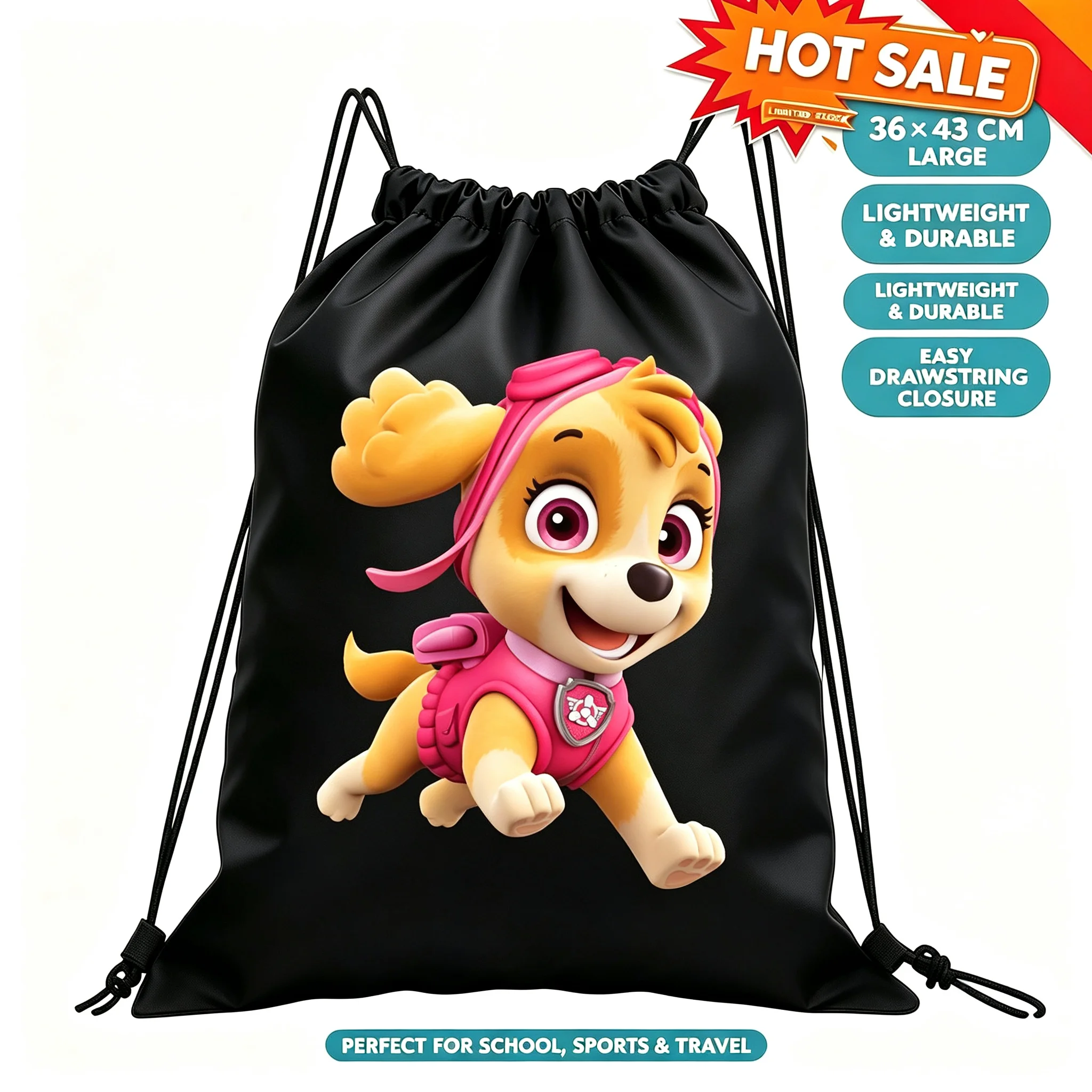 Drawstring Gym Bag - Рюкзак-мешок с изображением розовой собаки Скай