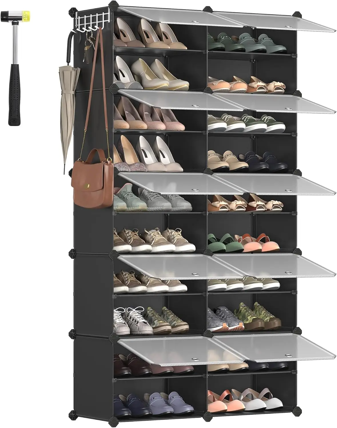 

Shoe Rack, 10 Cubes Shoe Organizer with Doors, 40 Pair Plastic Shoe Storage Cabinet, for Bedroom, Entryway, Steel Frame