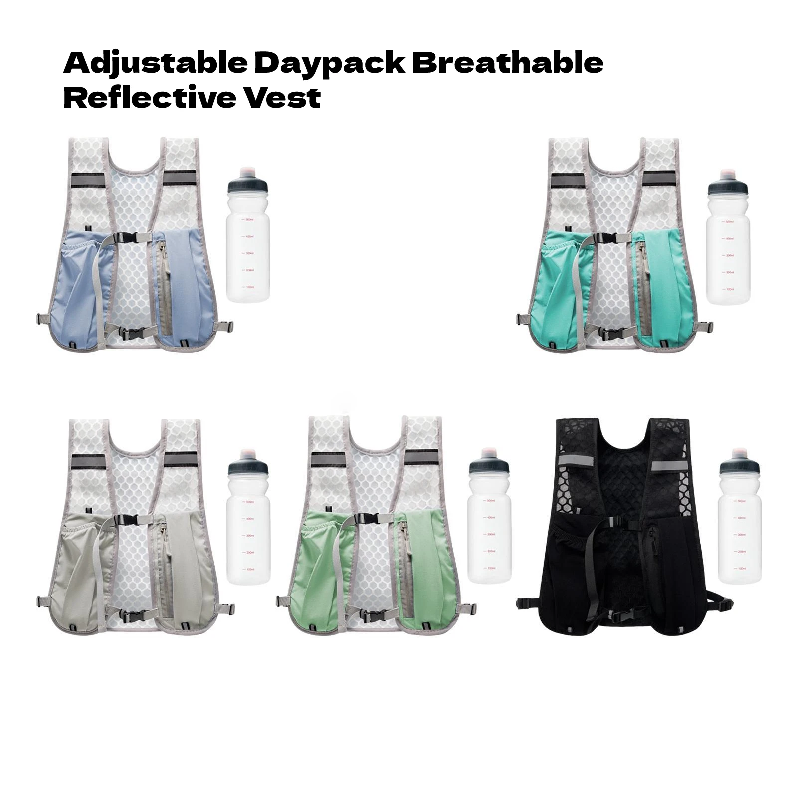 

Рюкзак для уличного жилета с бутылкой воды емкостью 0,5 л для мужчин и женщин, регулируемый рюкзак, дышащий светоотражающий рюкзак