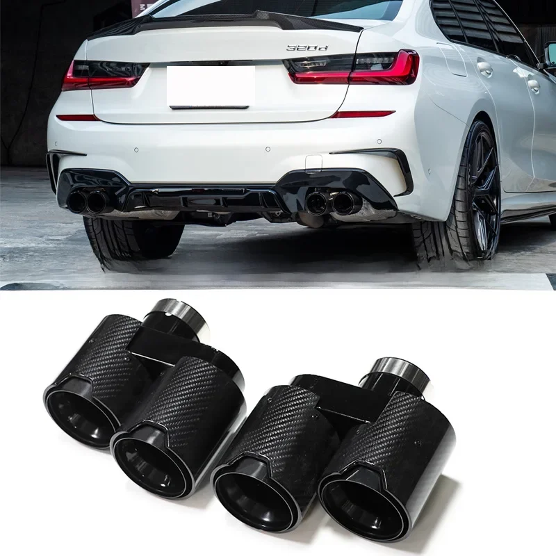 1 Paar Quad Uitlaatsierstukken voor BMW G20 G21 3 Serie 2019+ 330i 320d 320i Decoratieve Uitlaatupgrade (Alleen Ronde Pijpen/Niet M340i) - afbeelding 2