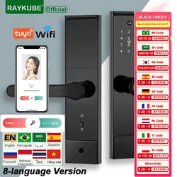 RAYKUBE P10 Tuya Wifi peephole HD Camera Fingerprint Digital Smart Door Lock With Built-in Gateway APP Remote Unlock 8-language