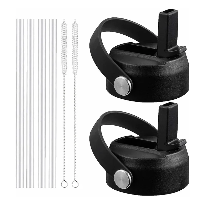 Lot de 2 couvercles de paille pour d'extraction hydro à large ouverture 12Oz 18Oz 32Oz 40Oz 64Oz, poignées flexibles de remplacement