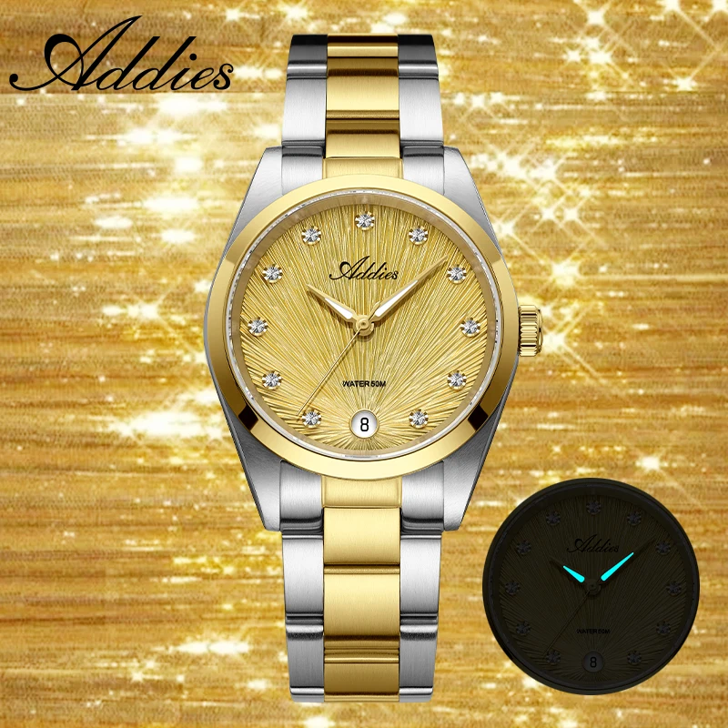 ADDIES AW25916 Women Watch Sapphire Crystal 316L Stainless Steel Quartz Ladies Wristwatch 5Bar Waterproof Sport Luminous Date