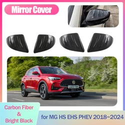 Car Mirror Cover for MG HS MGHS EHS PHEV 2018~2024 2019 Cap Wing Carbon Fiber Black Chrome Trim Shell Part Sticker Accessories