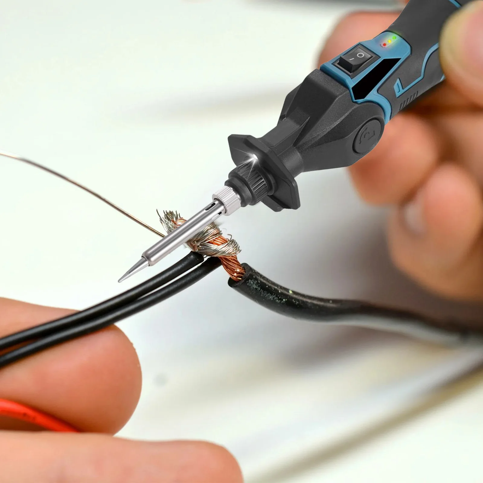 Elektrischer Lötkolben 30W Schnellheizend Einstellbare Temperatur 0-400°C ℃ Legierungs-Lötkolben, geeignet für spitze und flache Köpfe, Dual-Modelle, 12V Batterie – Detail 3