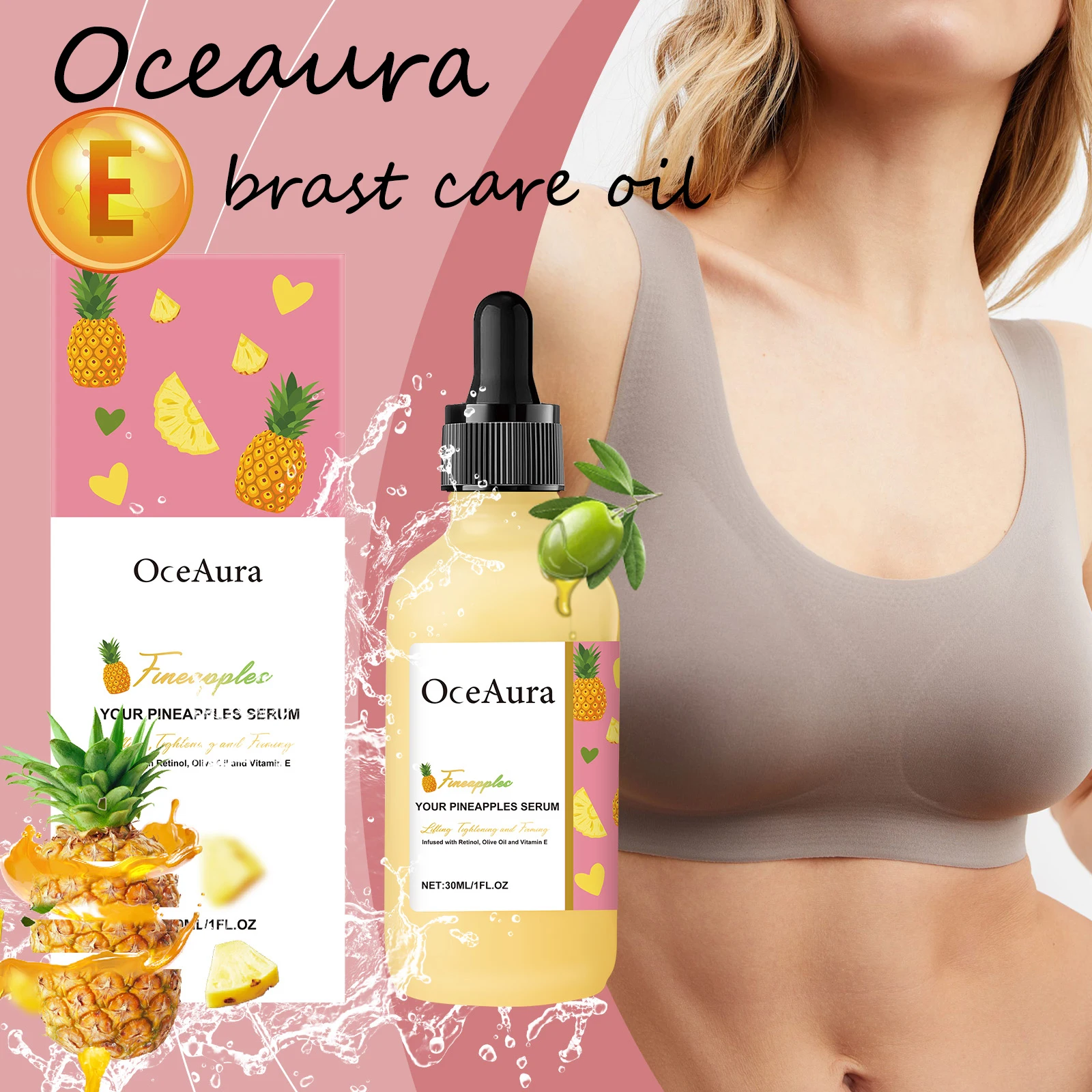 

Oceaura Pineapple Breast Care Essence Oil Firming Enhance Skin Elasticity Enlagring Breast Massage Nourishing Breast Care Oil