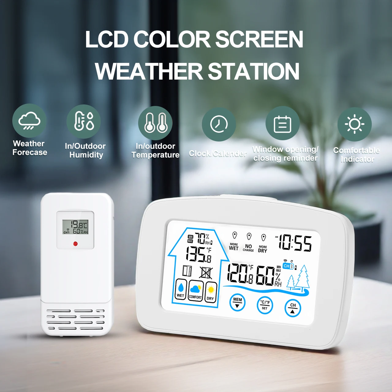 

Indoor Outdoor Thermometer Hygrometer Wireless Weather Station Temperature Humidity Monitor with 330ft Range Remote Sensor