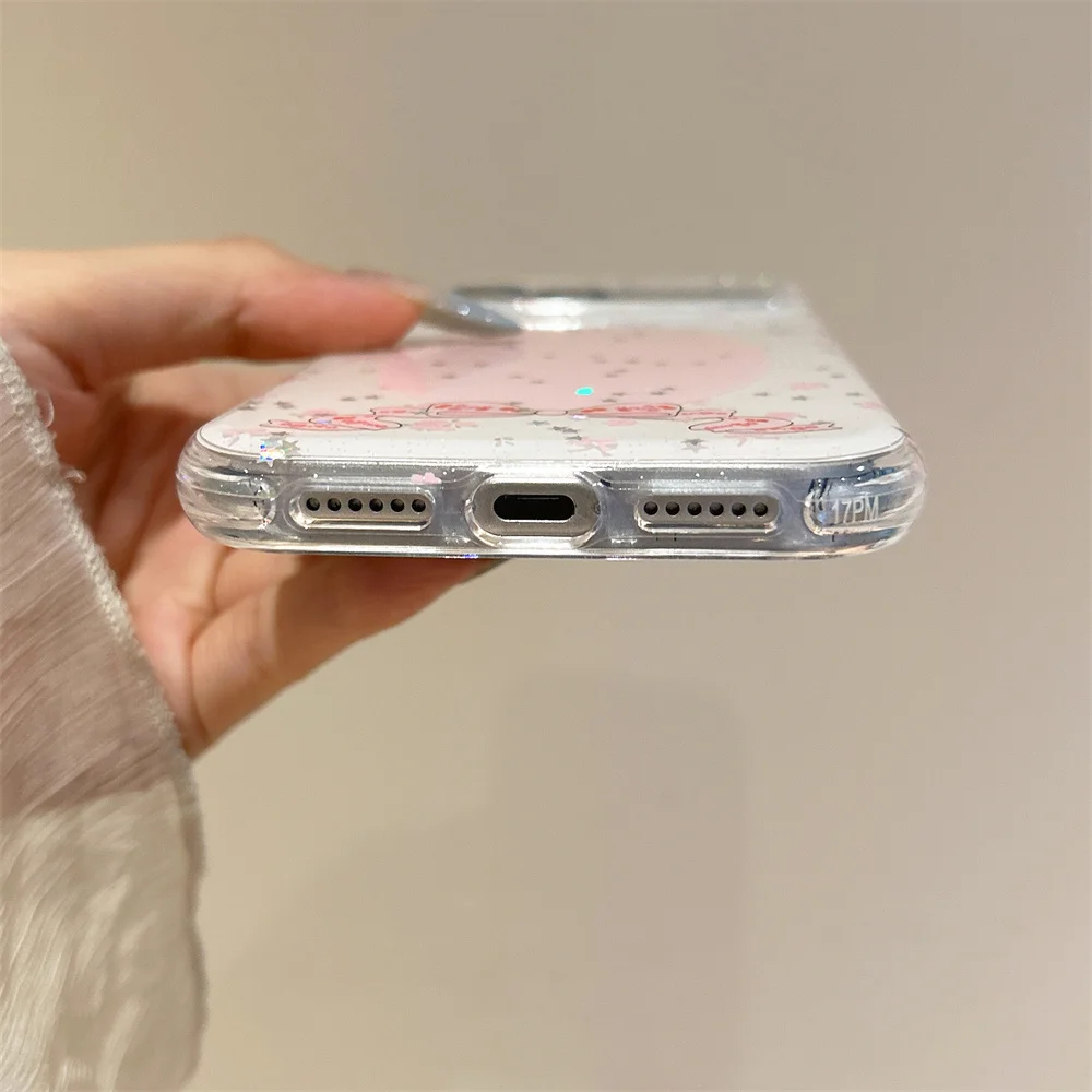 Glitter Star Bow Cute Phone Case for iPhone 17 Pro 15 14 13 15 Max 16 Pro Max Cover With Rabbit Shake Stand Kawaii Cartoon Cases
