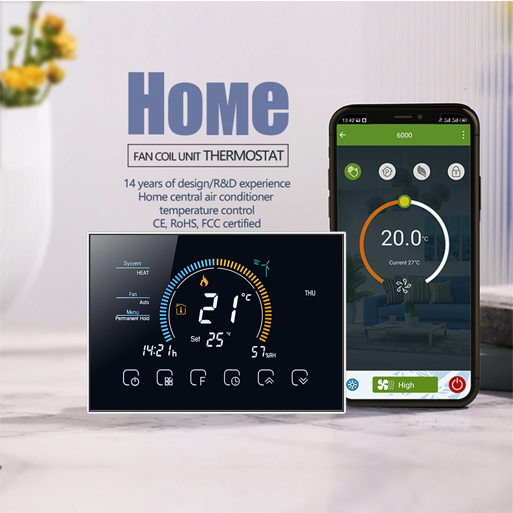 

Qiumi Smart Thermostat Air Conditioning Programmable,Display Weather, UV Index Works with Alexa Google