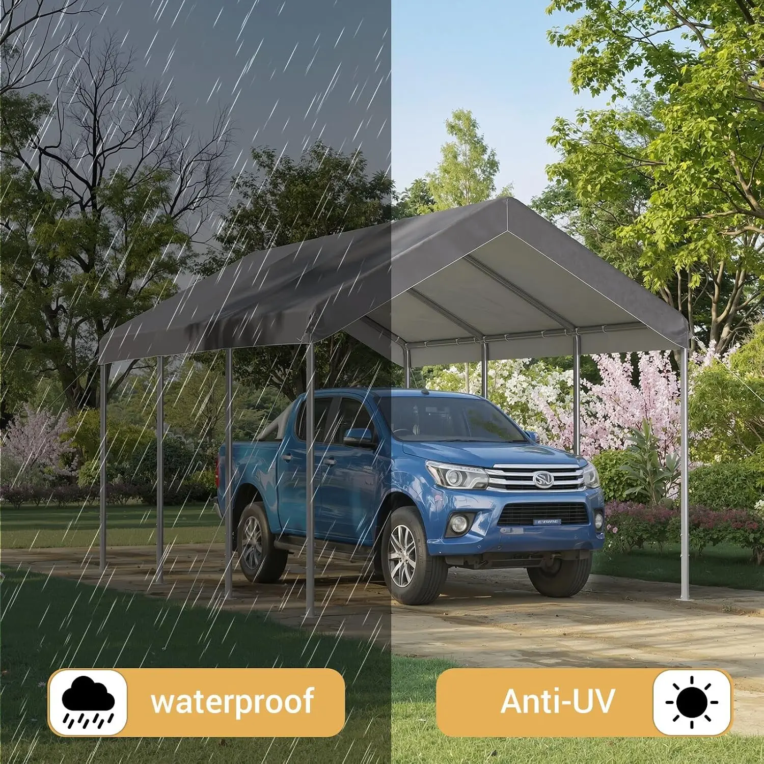 Aoxun 10x20ft Heavy Duty Cabin Roof Adjustable Height Portable Canopy For Cars Boats Trucks Outdoor Shed Shelters Portable Garages Reinforced Frame Gray