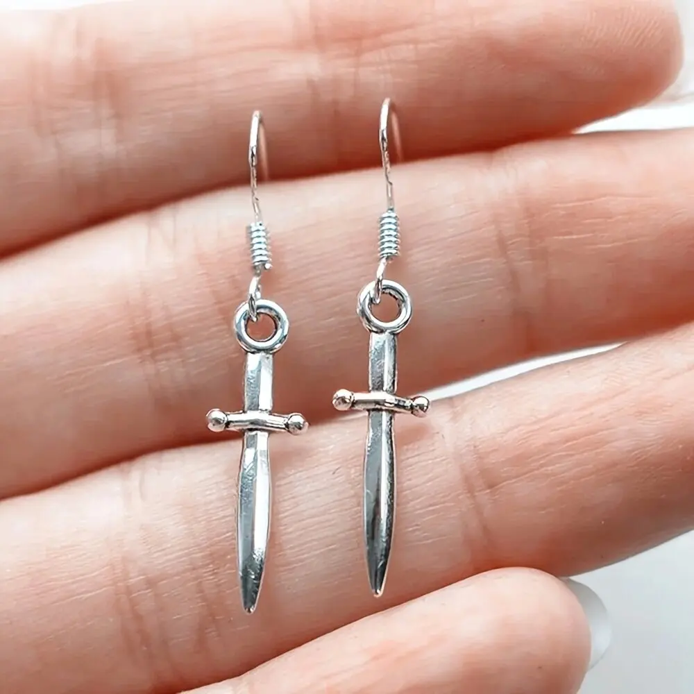 Pirates Medieval Renaissance Style Classic Silver Dagger Sword Earrings Dropped Earrings Jewelry Gift Knife Earrings