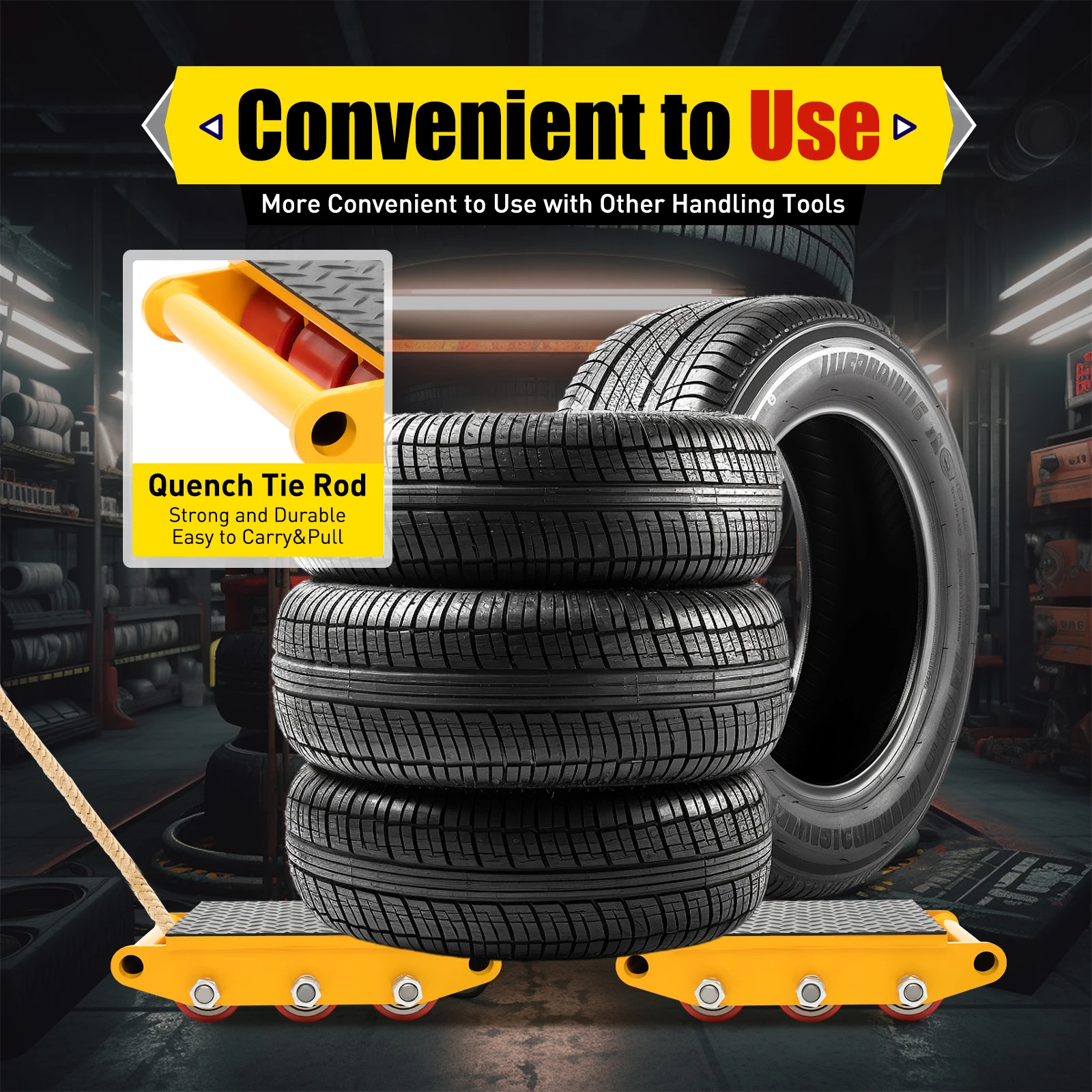 

4 Pcs 15T Machine Mover Roller Machinery Moving Skate Heavy Duty Cargo Trolley Flexible & Quiet Movement Spray Molding Orange