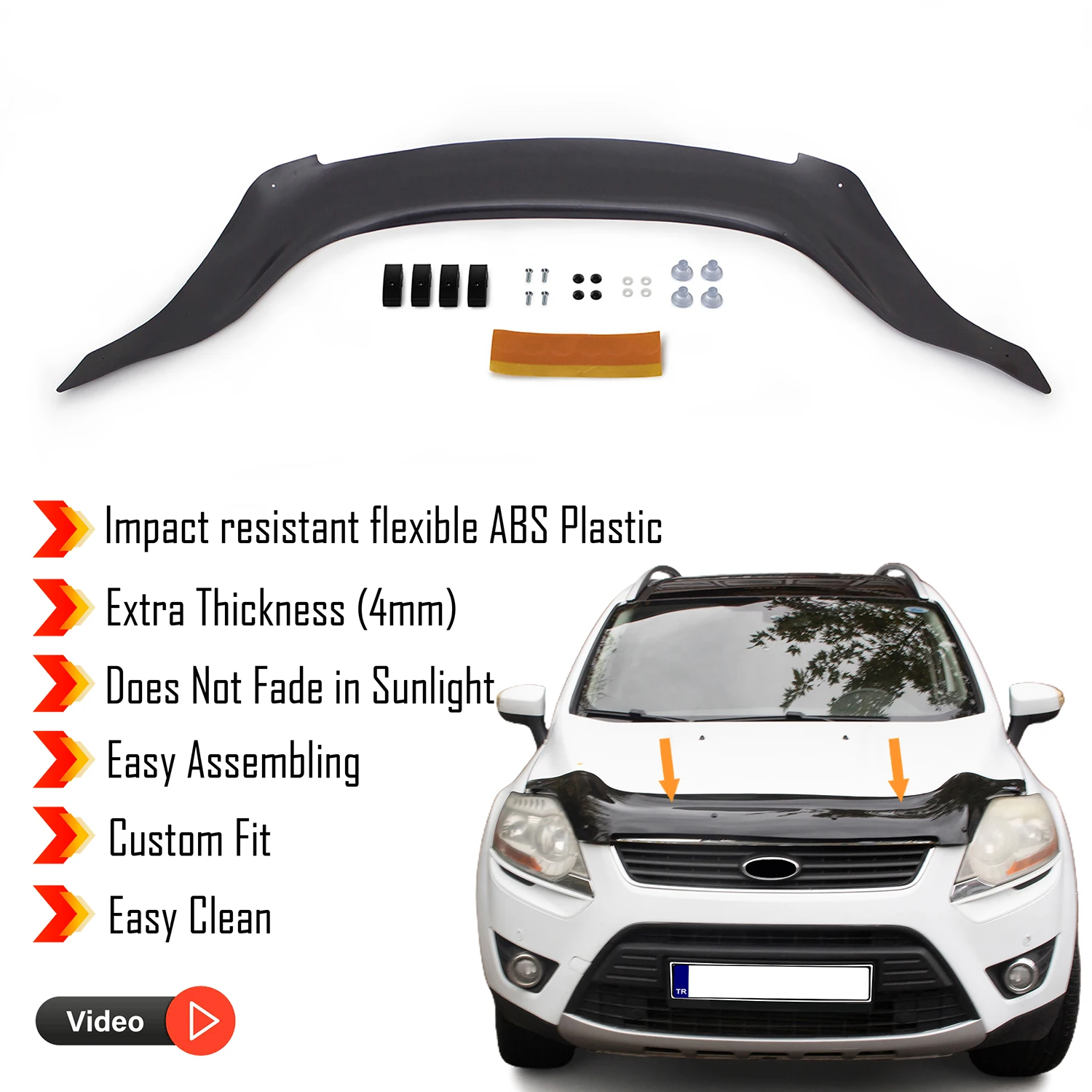 Hood Deflector Guard for Ford Kuga (2008-2012) Bug Shield Bonnet Protector / 4 mm thickness and ultra-durable material