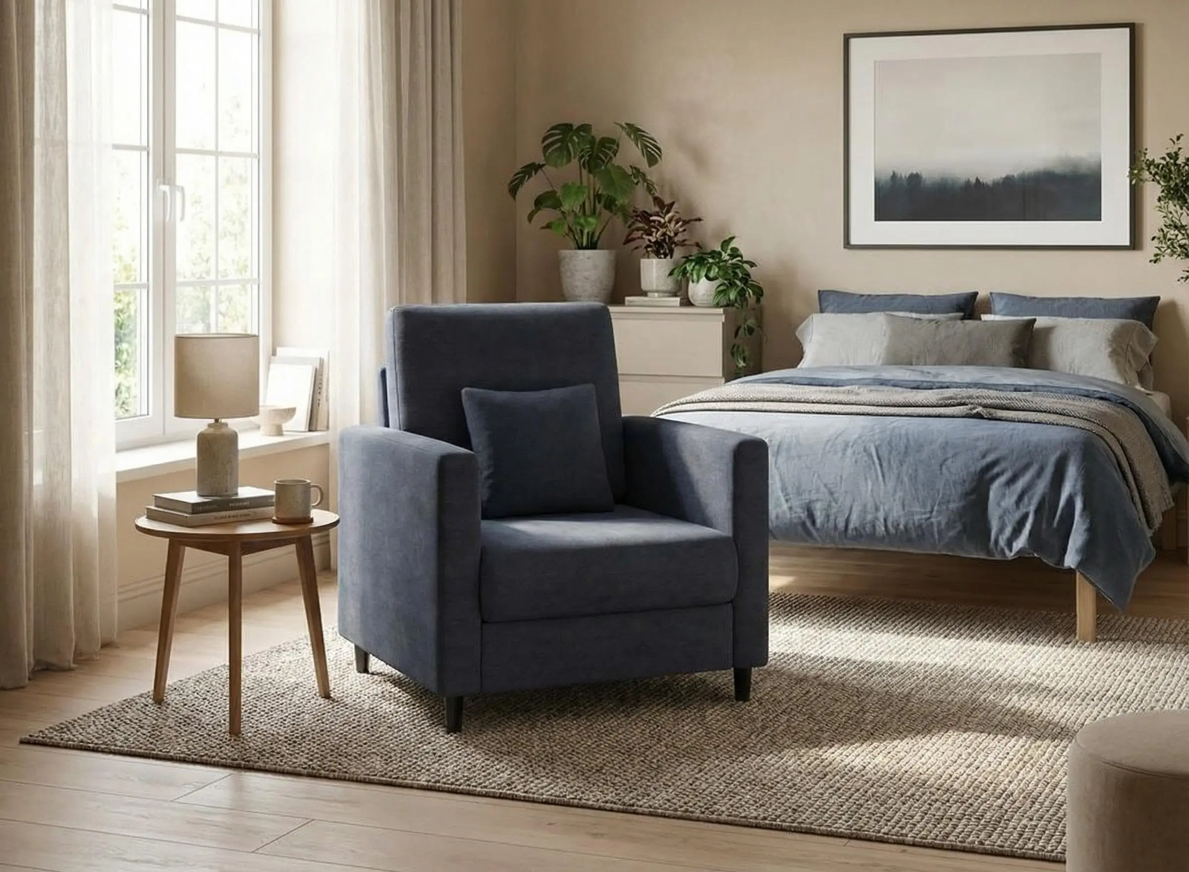 Bequemes Einzelsofa, halbverdichtete Polyurethanfüllung, waschbarer Plüschbezug, abnehmbarer Bezug, modernes Sofa fürs Homeoffic