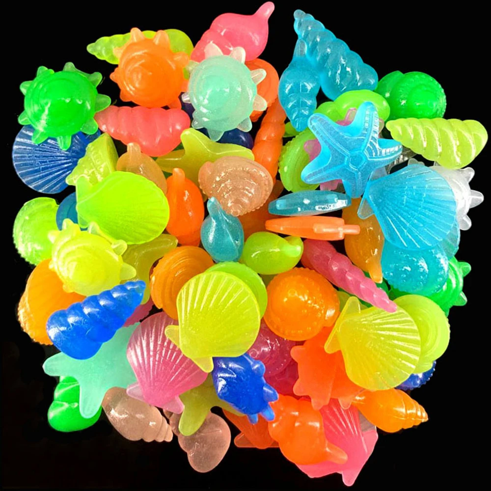 10/30/50PCs Colorful Luminous Starfish Conch Shell Shaped Glowing Stones Decorative For Garden Aquarium Fish Tank Pool Landscape