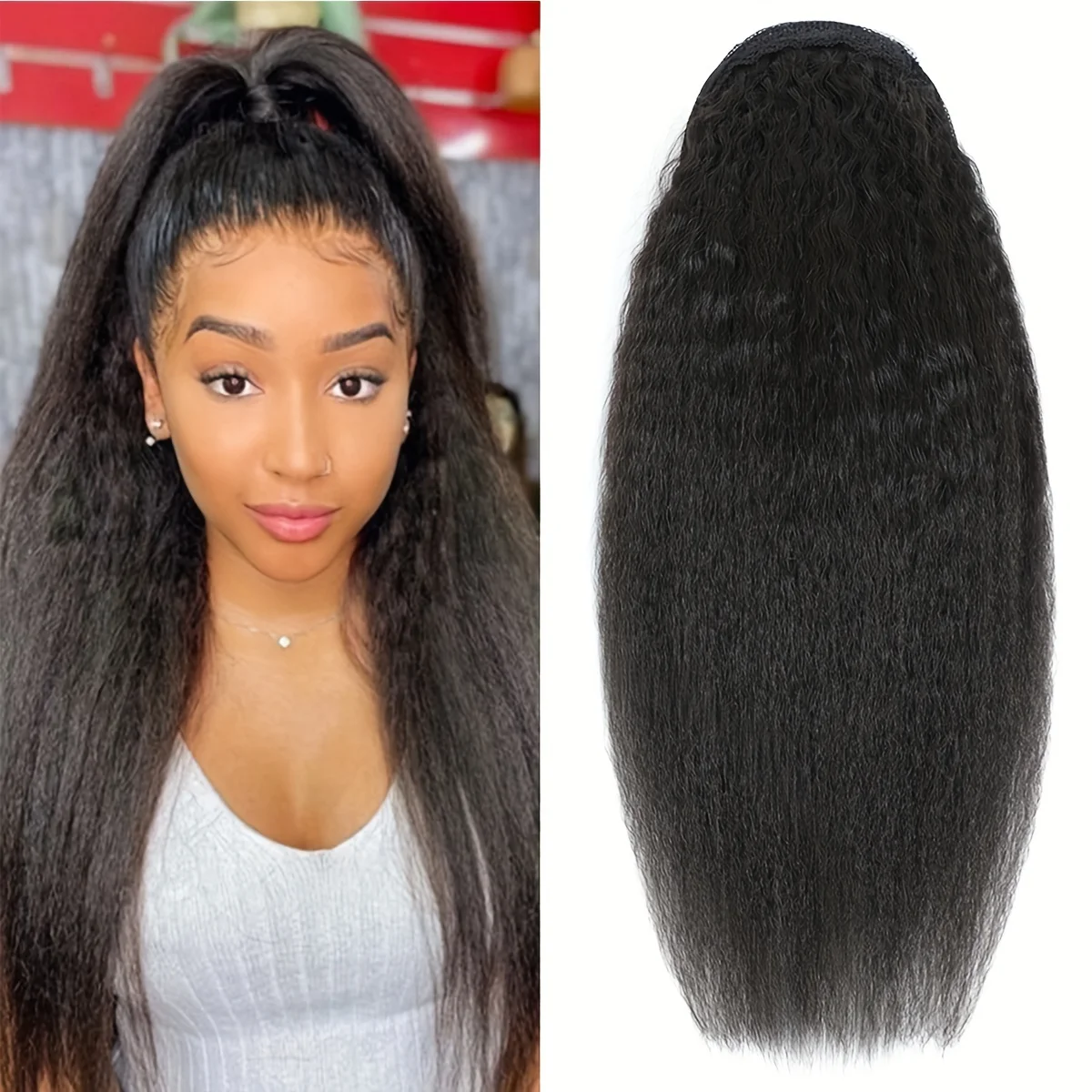 Kinky Straight Drawstring Ponytail Natural Black Color 100% Human Hair 10-26inch Clip In Ponytail Hair Remy Extensions For Women