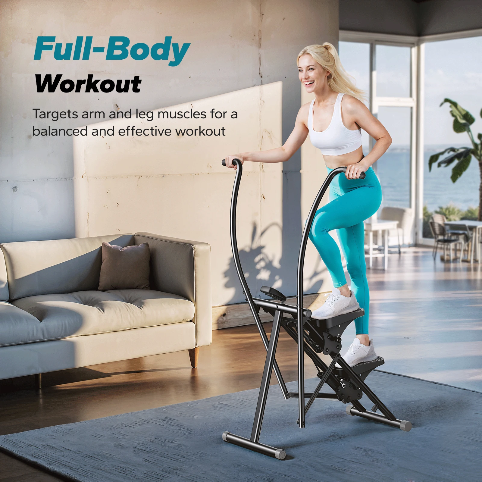 MERACH درج متدرج لصالة الألعاب الرياضية المنزلية نسخة جديدة لتمرين كامل الجسم مدمج قابل للطي متسلق الدرج مع نطاق خطوات ممتد #2