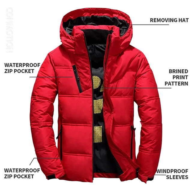 White Duck Down Jacket Men Winter Men's Coat Windproof Removable Cap Parkas Solid Color Outdoor Casual Hooded Overcoat Clothes 3