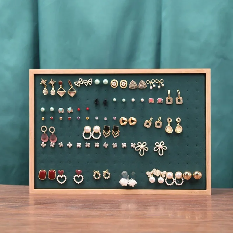 NONE Plateau à bijoux en bois de bambou de grande capacité, 216 trous, boucles d'oreilles, plaque de rangement de bijoux, accessoires de vitrine de comptoir 3