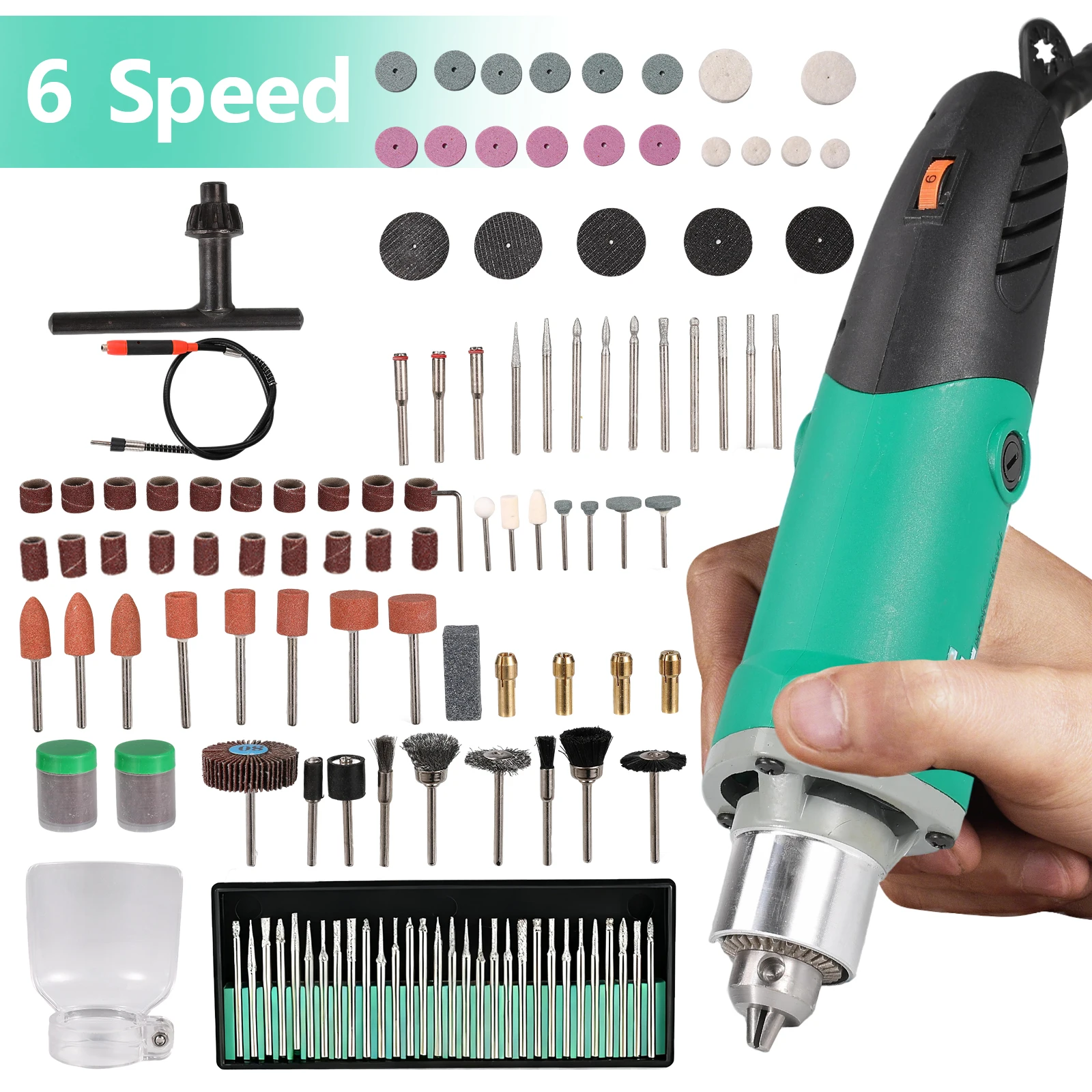 220V 500W Elektrisches Rotationswerkzeug mit Stecker, 6 variable Geschwindigkeiten, 35000 U/min, 6,5mm Spannfutter, 1,5m Kabel, DIY Gravur-, Polier- und Schneidewerkzeug