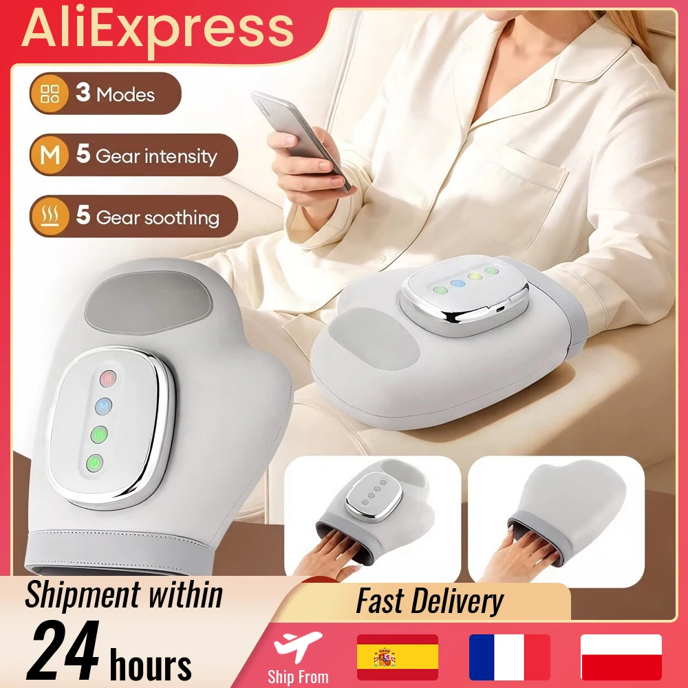 Masseur de main électrique à compression d'air, gant de massage des doigts, massage par pression d'air, pétrissage des points d'acupuncture du pouce et de la paume, 5 niveaux