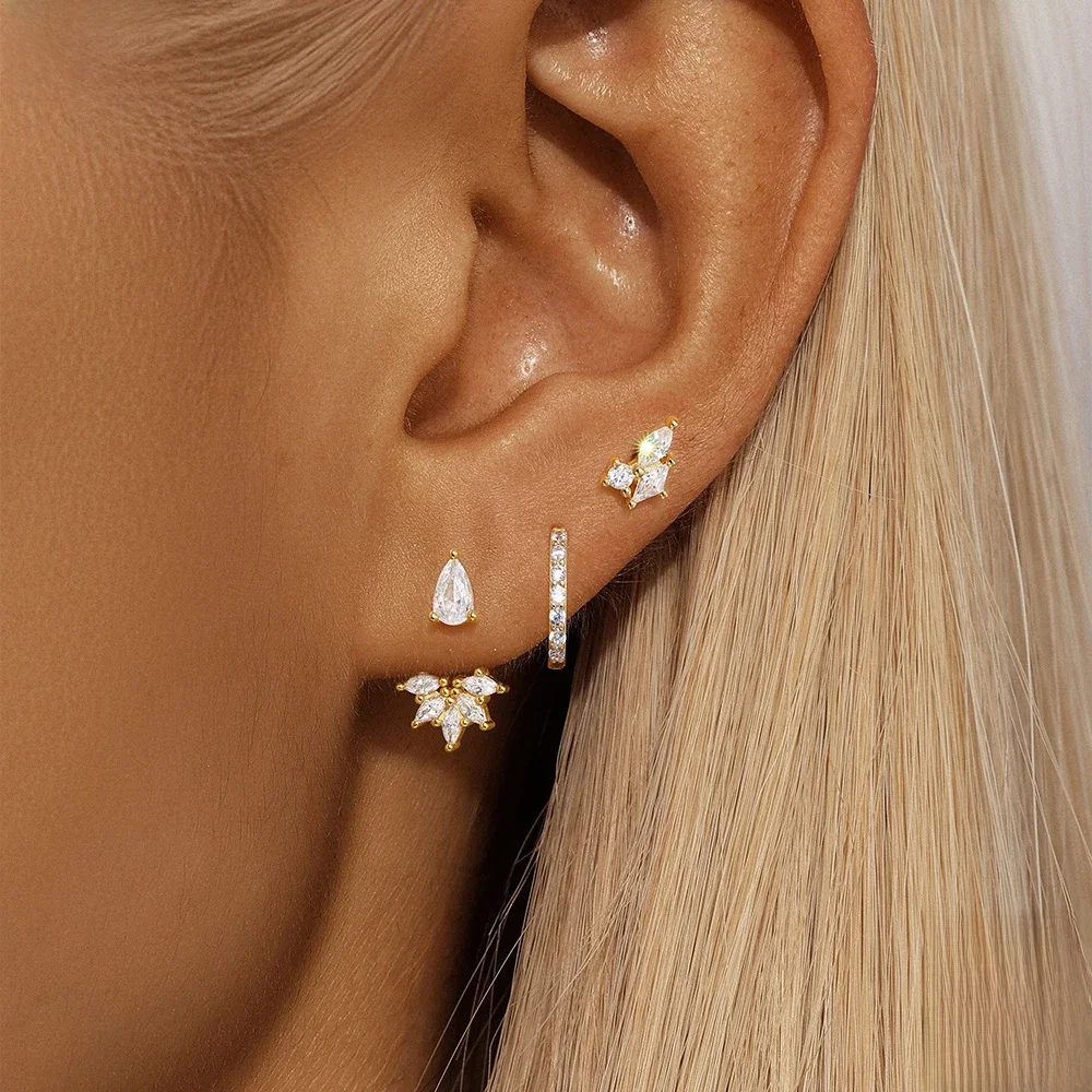 Aide 925 Sterling Silver Cubic Oxygen Zircon Earrings 3szt INS Korean Hot New Sales Okrągłe kolczyki dla kobiet Dziewczyny Drobna biżuteria — zdjęcie 2