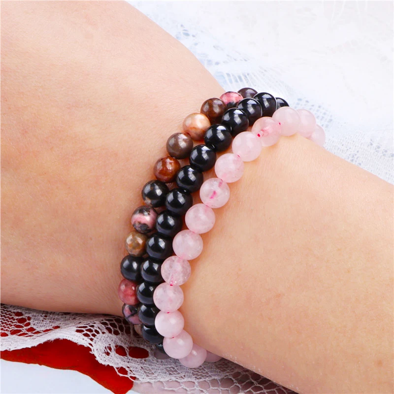 8mm Natural Stone Bracelet 3Pcs 1Set Rhodonite Rose Pink Quartzs  Amethysts Hematite Bracelets For Women Men Jewelry