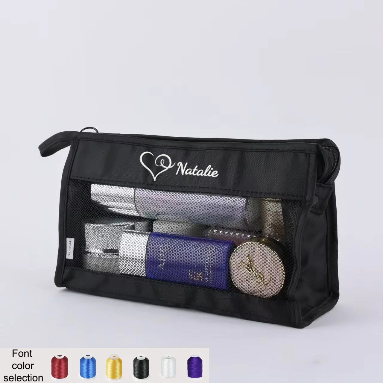 Custom 1pc Embroidered Name Toiletry Bag, Twill Mesh Design, Portable Hanging Wash Bag, Large Capacity, Hotels, Showers