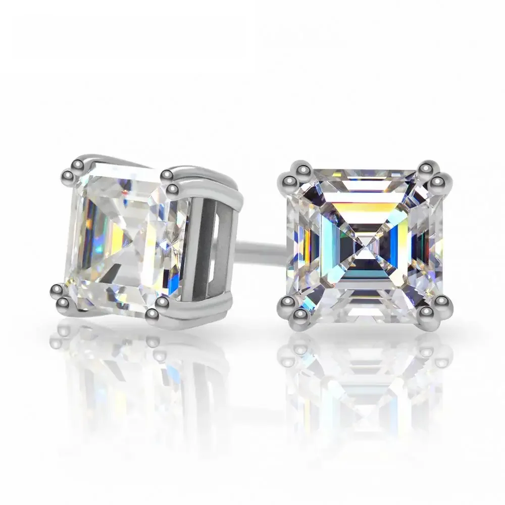GIGAJEWE razem 1.6ct D Asscher diament Test przeszedł Moissanite 18K White Gold Plated 925 srebrny kolczyk biżuteria kobieta dziewczyna prezent — zdjęcie 2