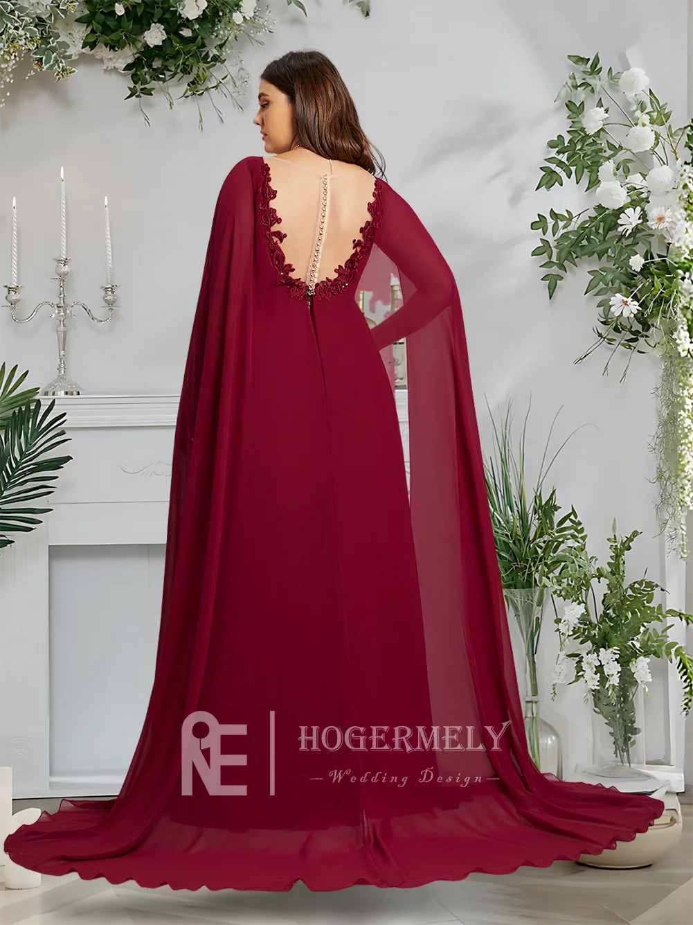 イブニングドレス バーガンディ A ライン V ネック レース シフォン プロムドレス スパンコール付き エレガントな女性のフォーマル ウェディング パーティー ドレス 2025 夏