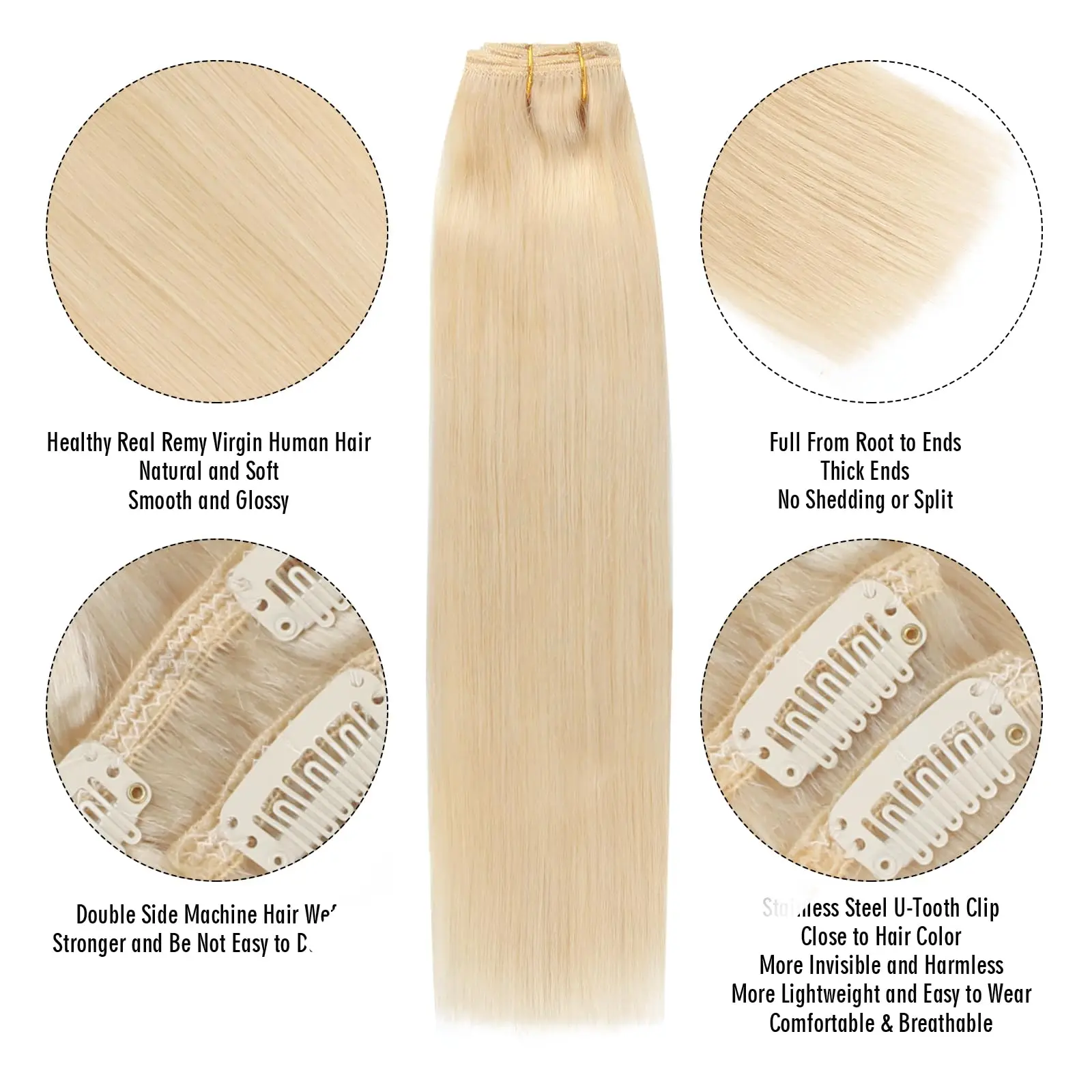 Sixstarhair Fermagli per capelli Estensioni dei capelli umani 8 pezzi 70 g/pacco 14'16' Clip per capelli umani naturali al 100% nell'estensione dei capelli per le donne