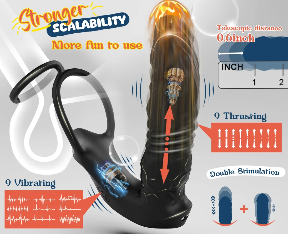 Male Sex Toy for Man Gay Couple Pleasure,5-in-1 Prostate Massager Thrusting Anal Vibrator ,Dual Silicone Cock Ring with APP&Re - Image 2