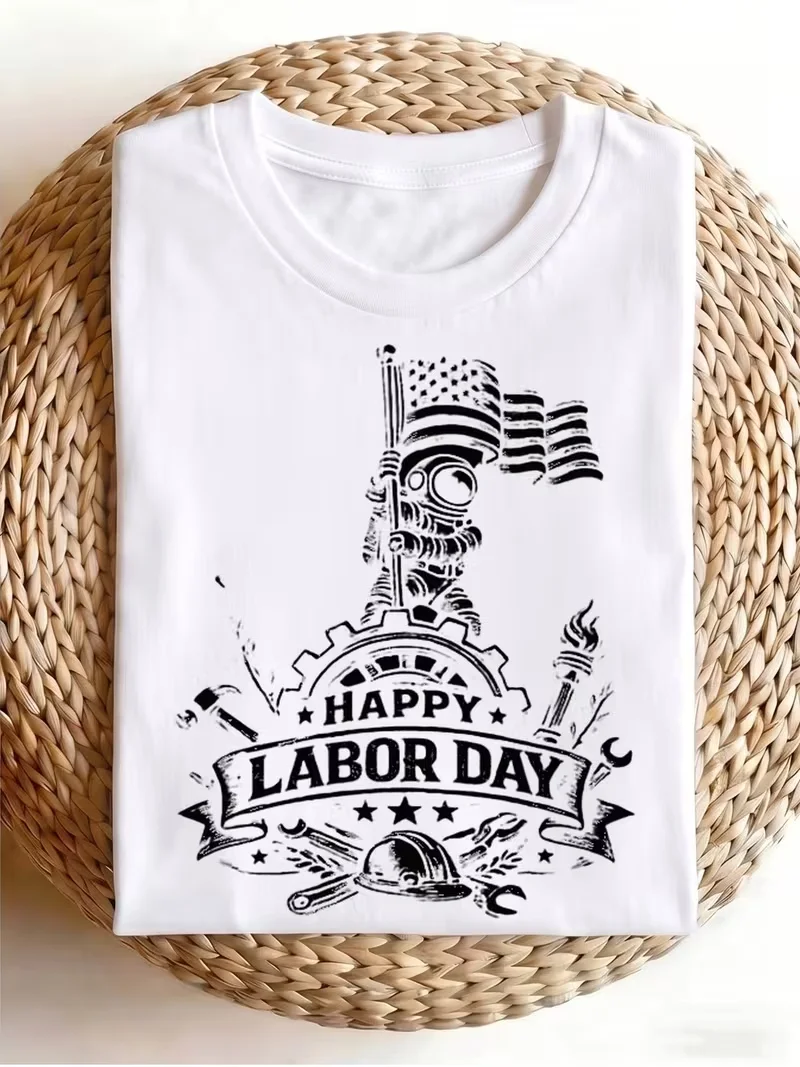 Men'S T-Shirt Labor Day Astronaut Men'S T-Shirt American Flag Gear Helmet Torch Tools Print Pattern Premium Print Durable Casual Fashion 2026 T-Shirt