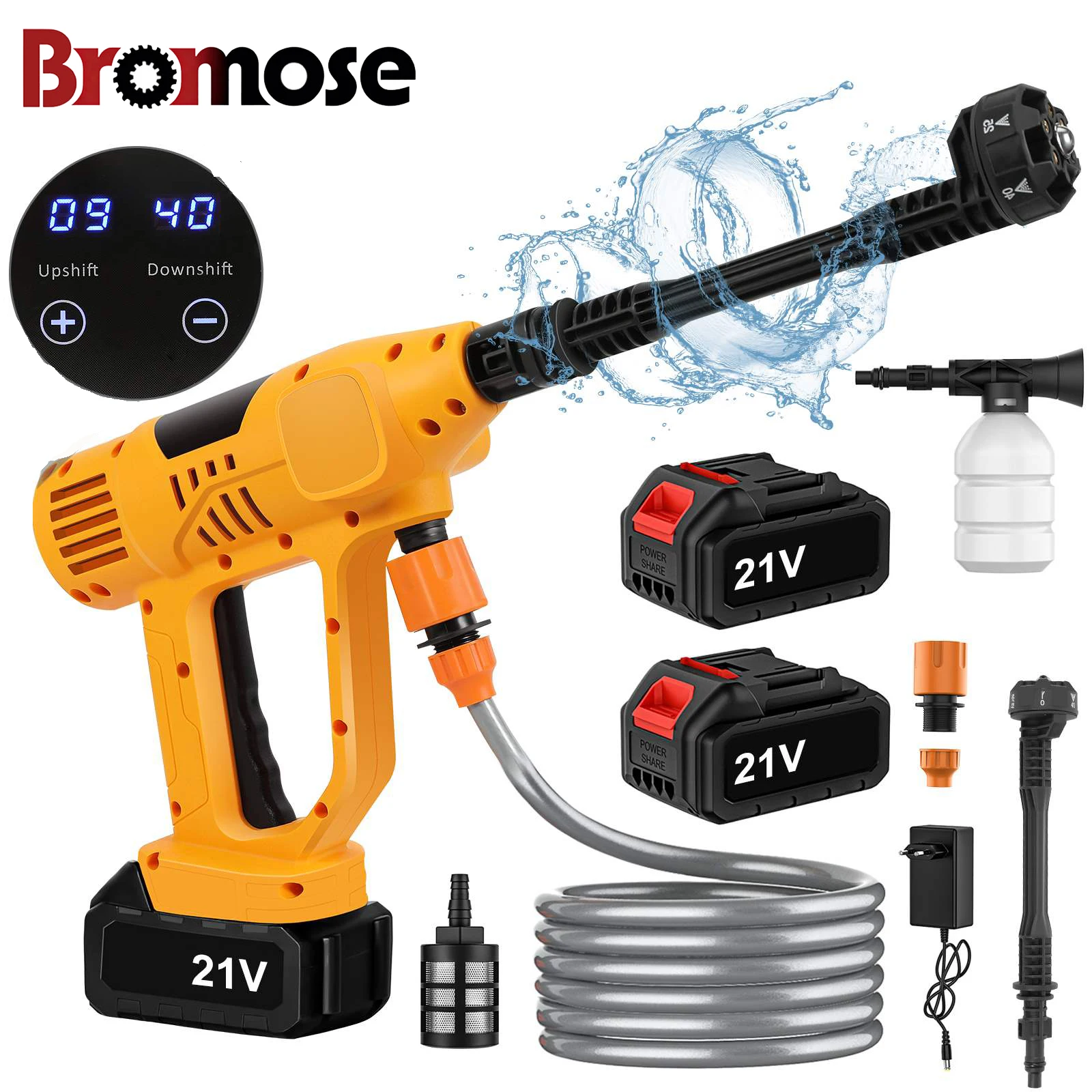 Pistola per lavatrice per auto 65Bar Batteria da 500 W Produttore di schiuma ad alta pressione senza fili Pistola ad acqua per auto senza fili per la pulizia automatica del giardino domestico