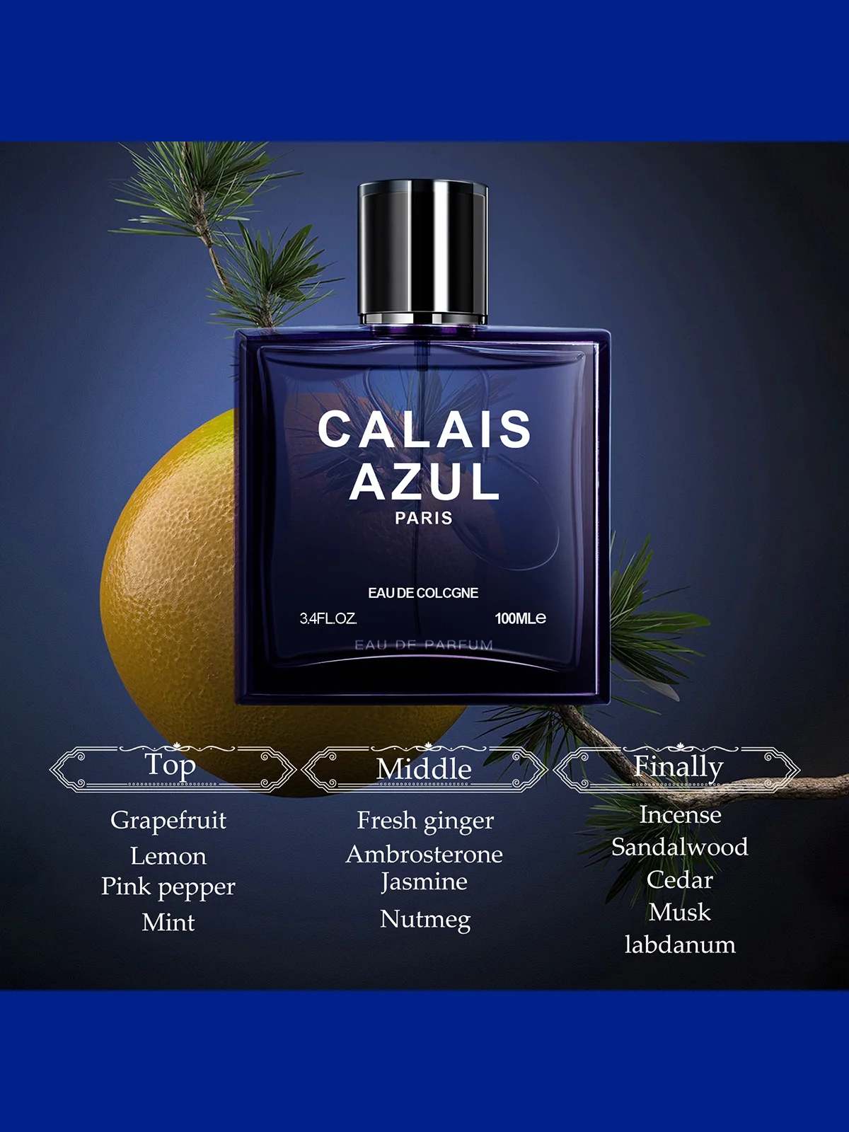 1 PAKET/100ML Parfum pria, aroma kayu jeruk, dengan mint dan cendana, wangi, cocok untuk penggunaan sehari-hari, hadiah ulang tahun