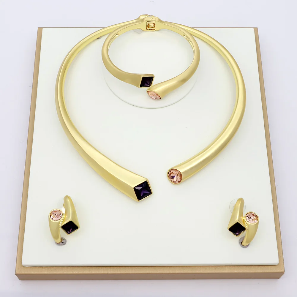 High Grade Luxury Women Jewelry Set Exquisite Design Blue And Green Gemstone Pendant Sliver Color Necklaces Earrings Bracelet