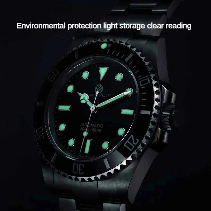 Purmei mille montre mécanique automatique de luxe pour hommes Bracelet en acier inoxydable argent or noir bleu céramique étanche 40mm verre