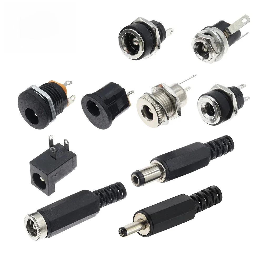 10 pièces connecteurs cc 5.5x2.1mm 3.5x1.3mm prise d'alimentation cc mâle femelle prise Jack écrou montage sur panneau connecteur adaptateur d'alimentation cc 5.5*2.1
