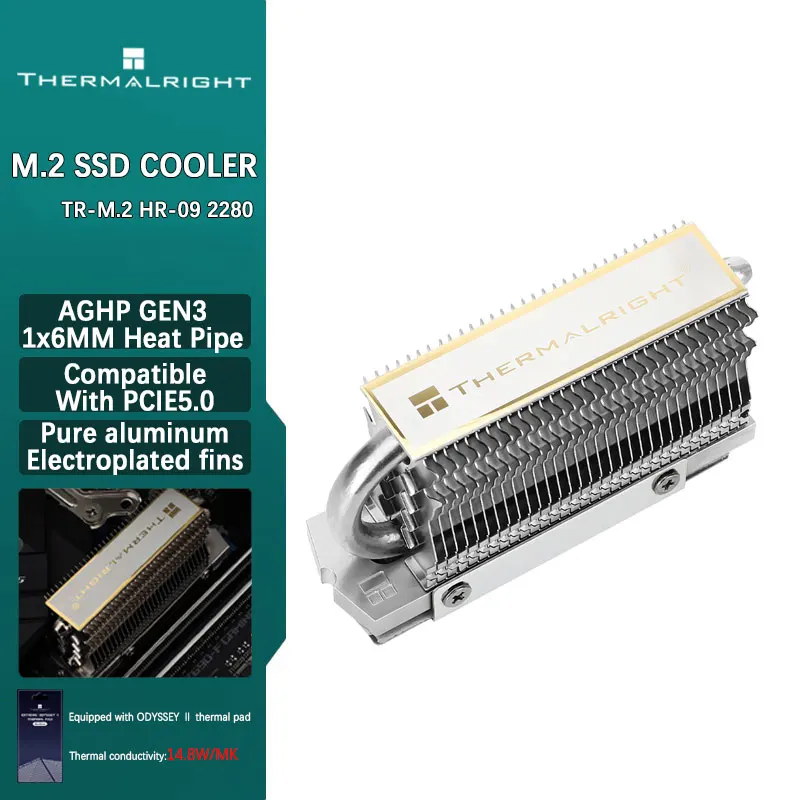 

Thermalright HR-09 2280 M.2 Твердотельный накопитель AGHP Тепловая трубка Радиатор Радиатор M.2 SSD Прокладка охладителя с термосиликоновой прокладкой