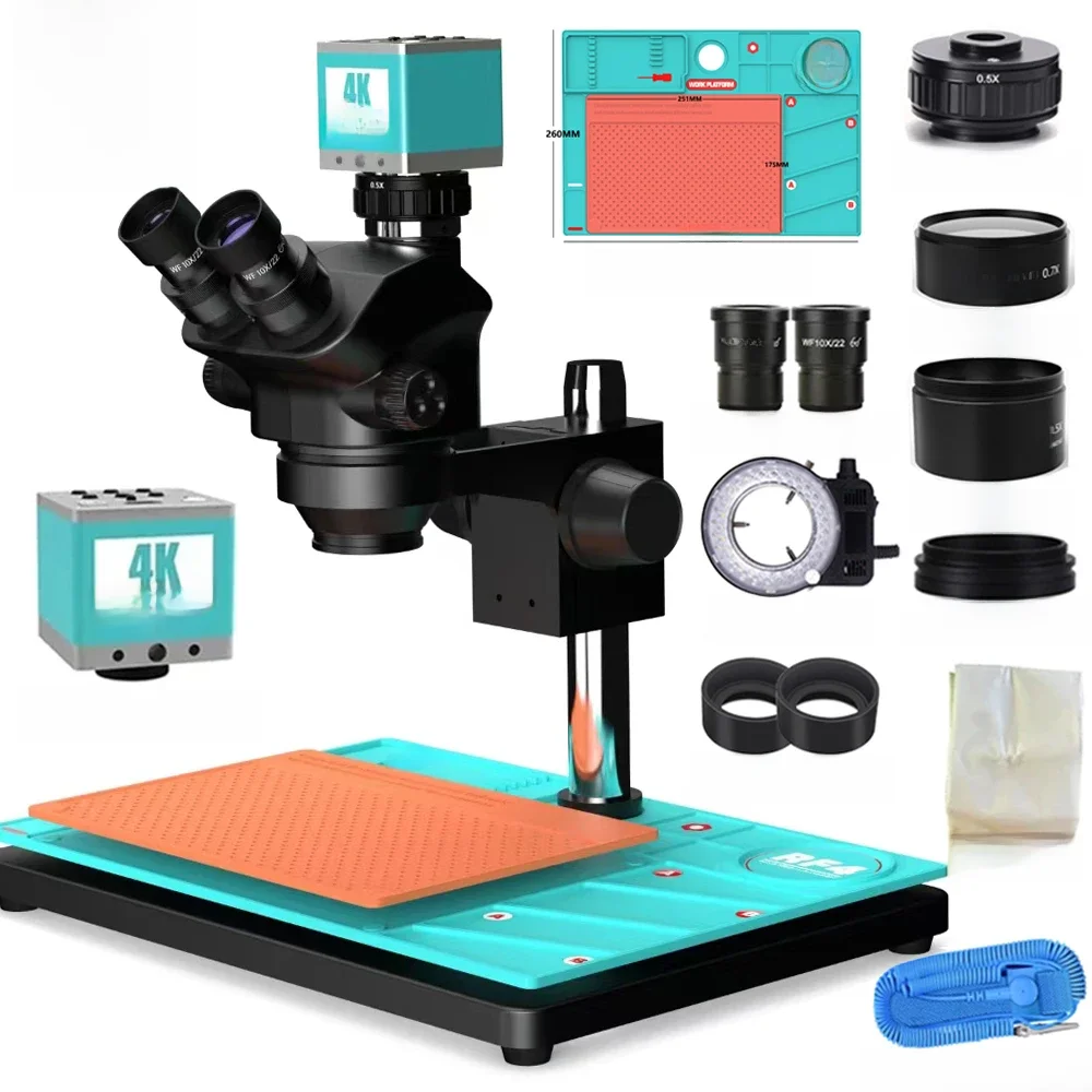 Zoom Simul Focal Trinocular Stereo Microscope1080P 2K 4K HDMI USB VGA Kamera wideo 0,7X 0,5X Obiektyw do lutowania telefonu Naprawa PCB — zdjęcie 2
