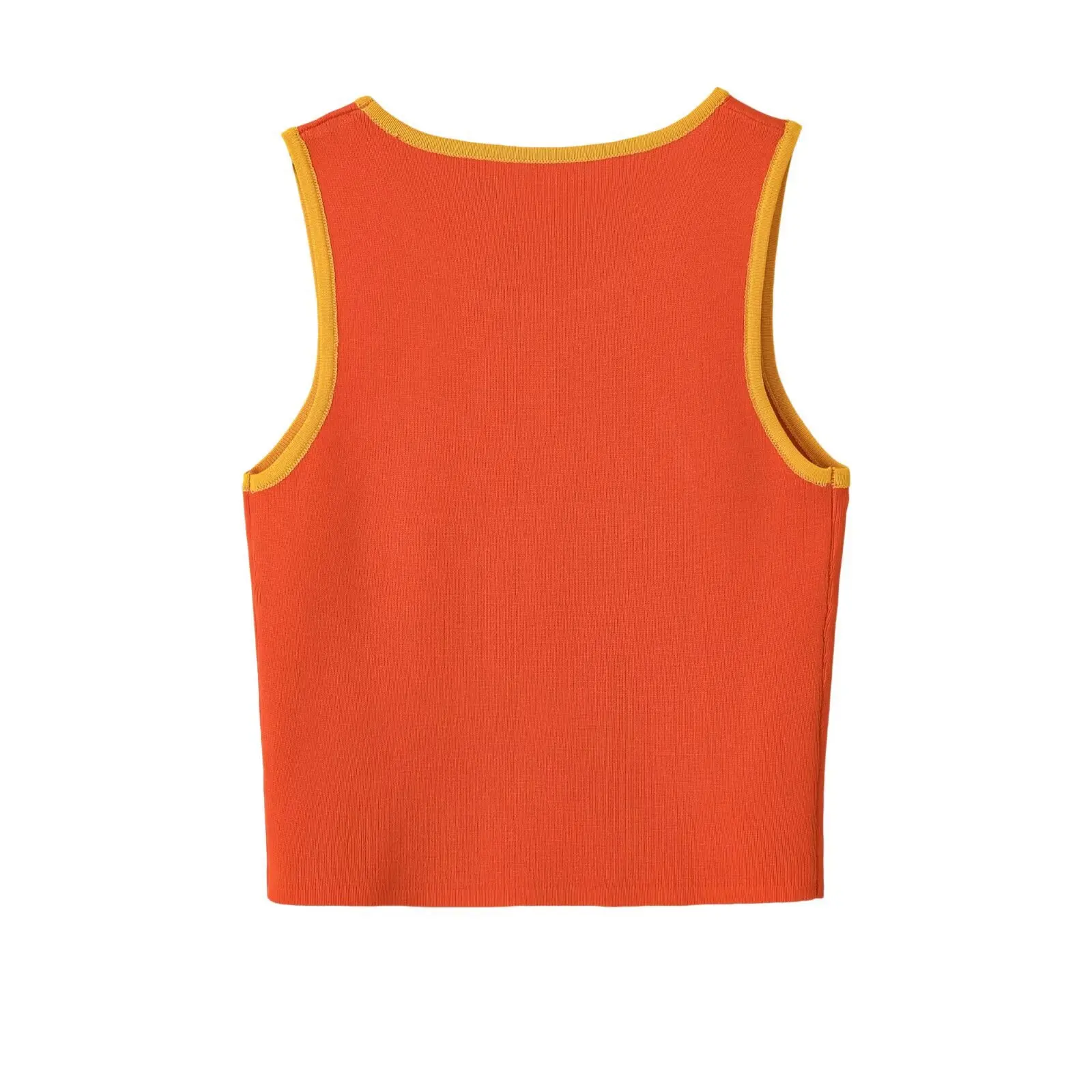 Retro Contrast Binding Knit Tank Top Women Casual Orange Yellow Crop Tops Sweaters Summer Scoop Neck Sleeveless Vest Y2K