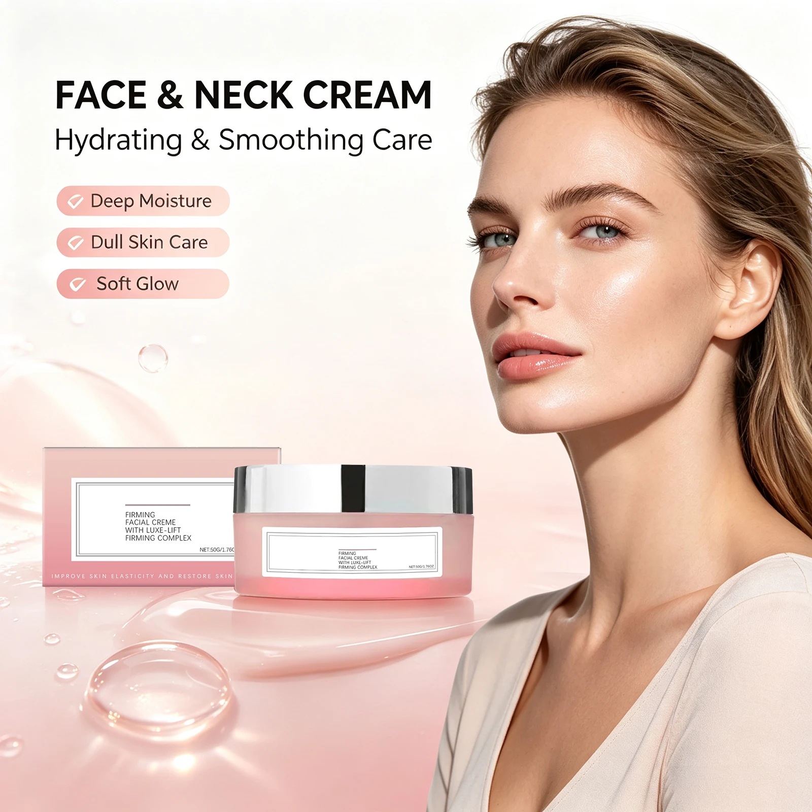 Firming Facial Cream Collagen Rose Oil Deeply Hydrates Rough Texture Replenishes Moisture Restores Elasticity Lifts Contours Smooths Skin Face Neck Moisturizer