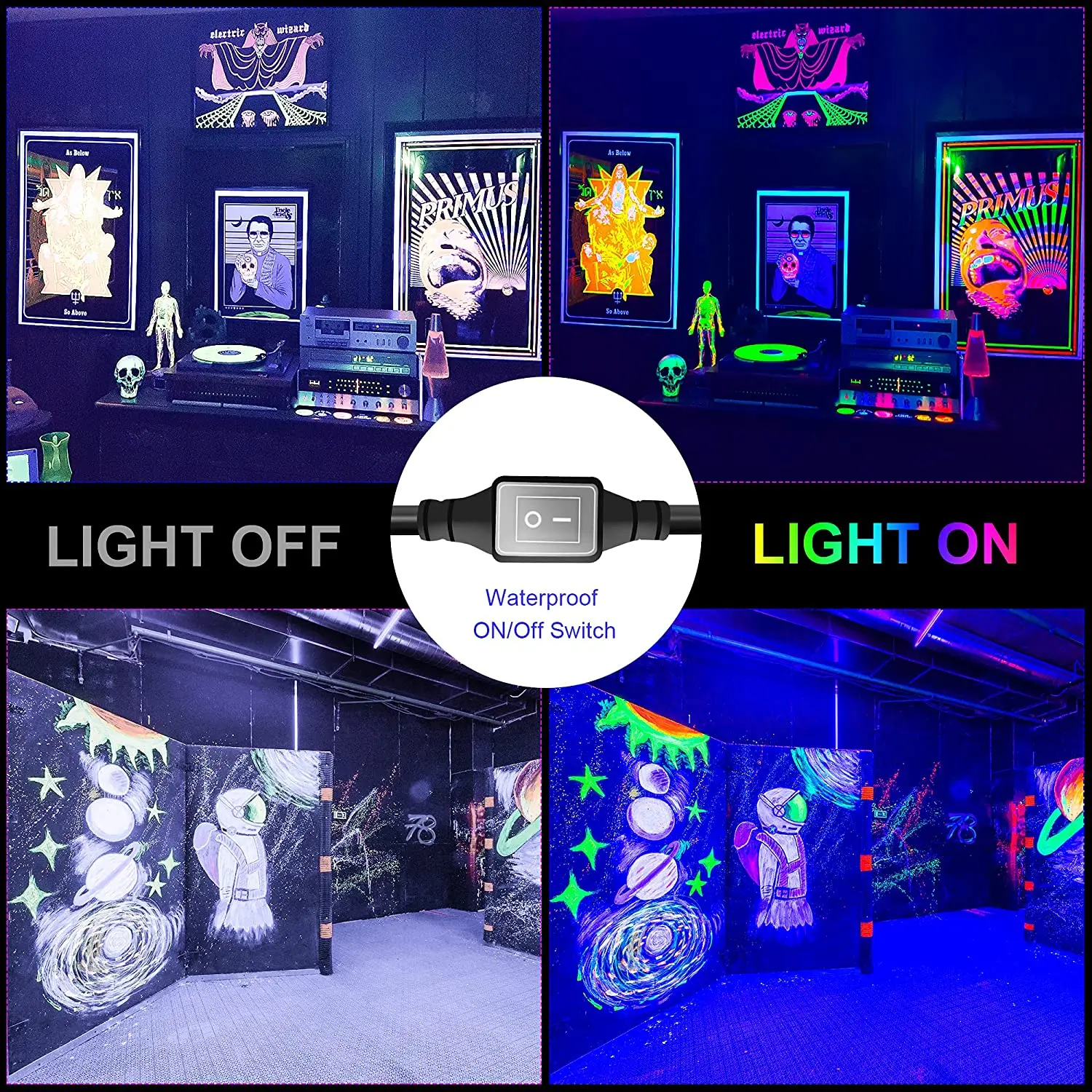 Iluminação de Palco Impermeável com Interruptor Ligado e Desligado, UV Black Bar Light, Decoração de Natal, 3 Anos de Garantia, IP65, 80W