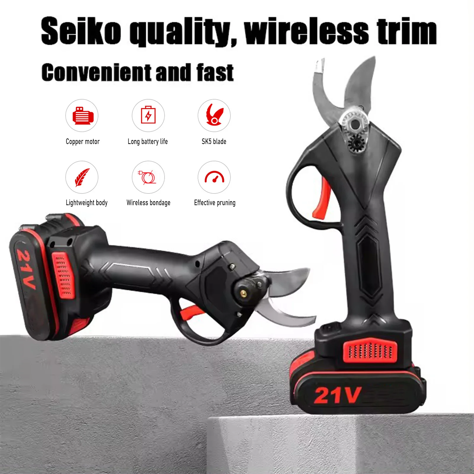 Forbici da potatura a batteria 21V, cesoia elettrica portatile per giardino con 2 batterie, tagliarami leggero per casa, giardino e frutteto